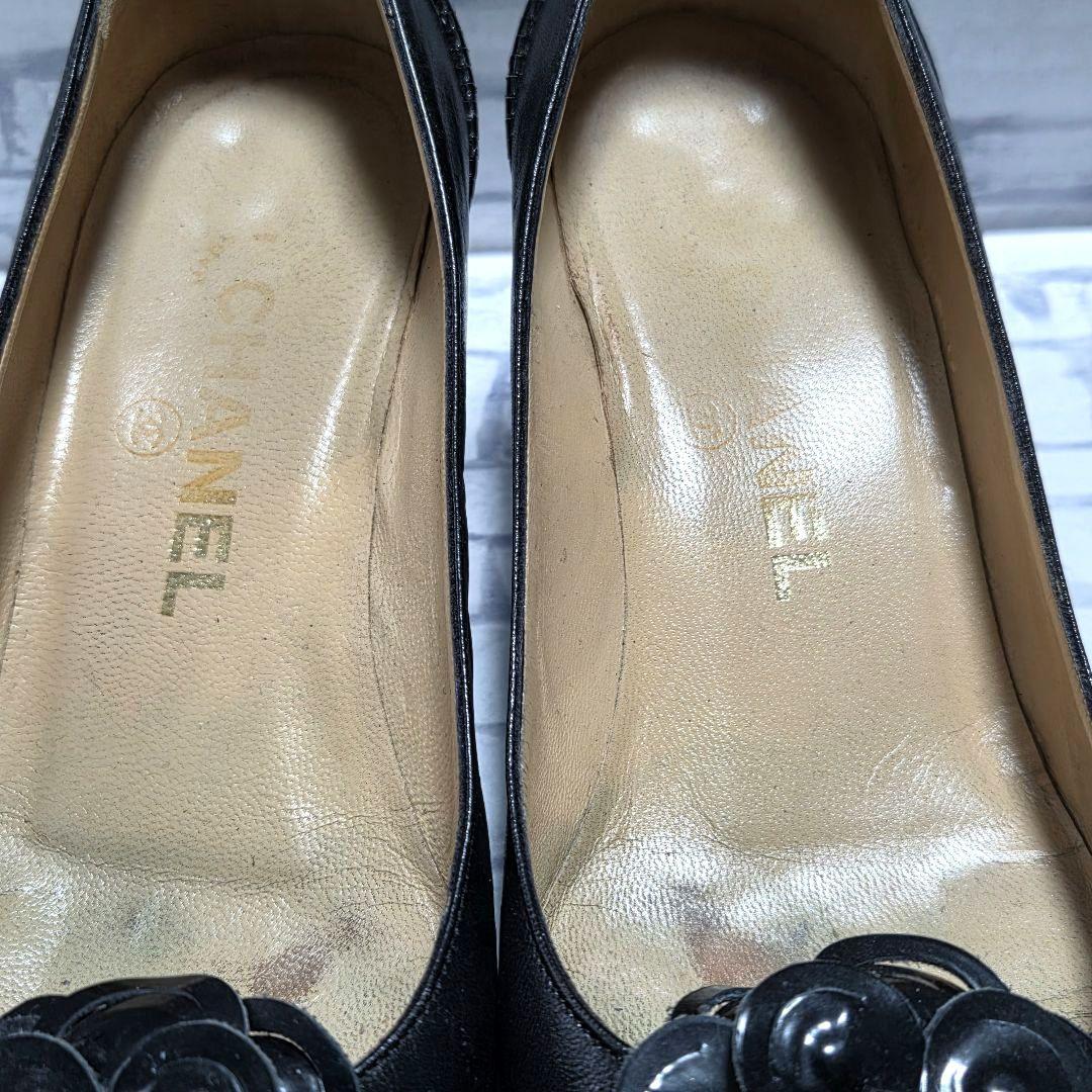 【CHANEL】カメリア＆タッセル ポインテッドトゥ パンプス 36 黒 レザー