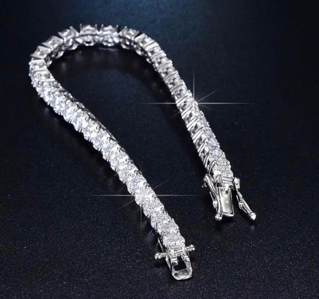 【夜を支配する光】10ctモアサナイト×S925 テニスチェーンブレスレット｜