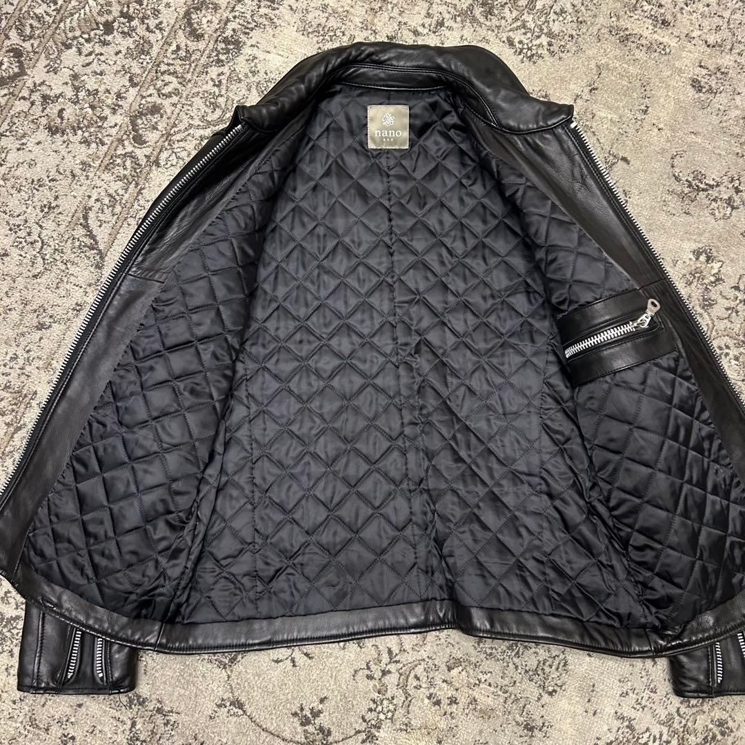 美品✨　ナノユニバース 羊革 ライダース ジャケット 黒 中綿 キルティング L