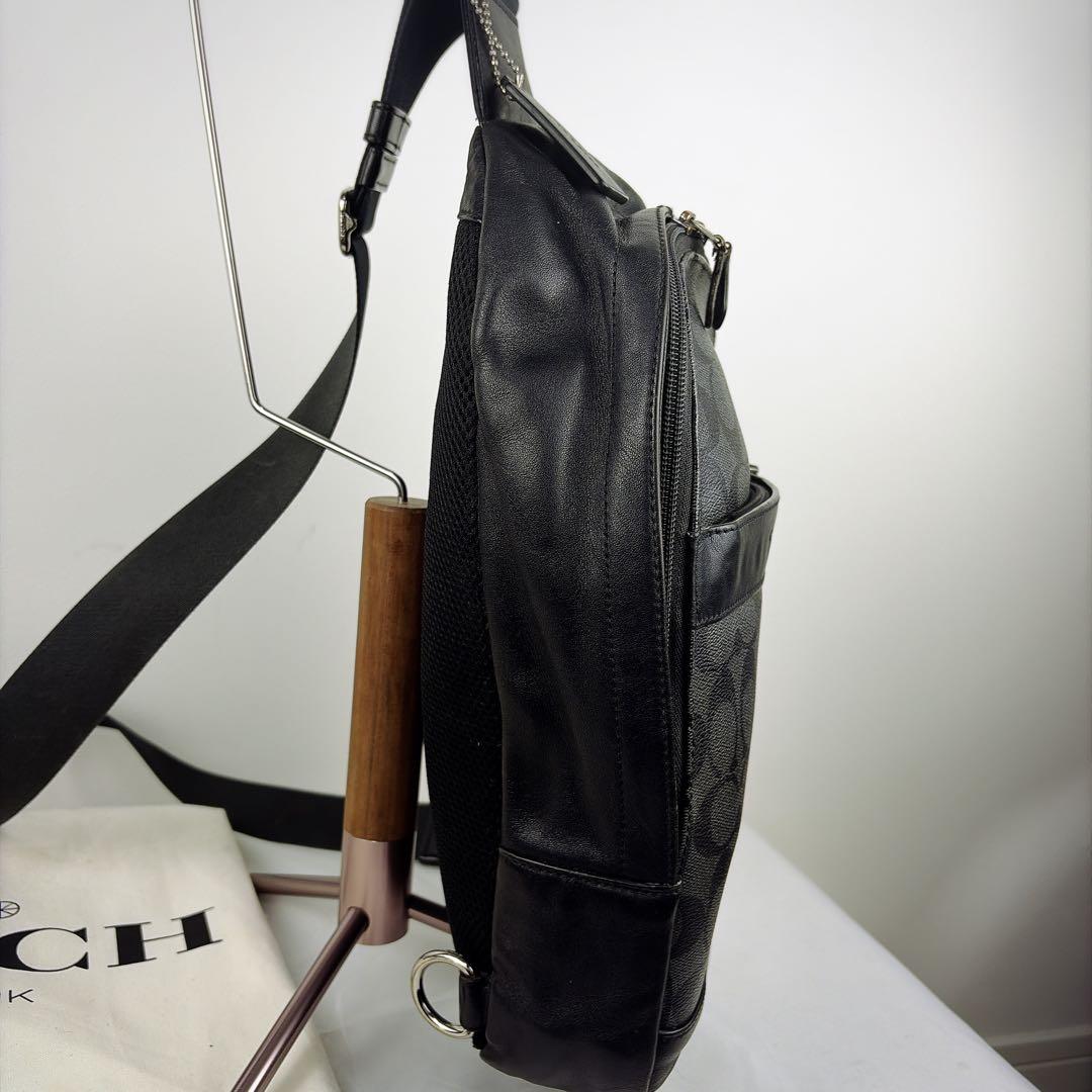 COACH コーチ レザー　PVC クロスボディバッグ シグネチャー　黒