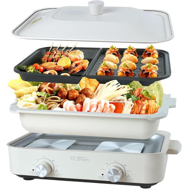 多機能ホットプレート 電気鍋 たこ焼き グリルプレート 深鍋 セラミック お祝い