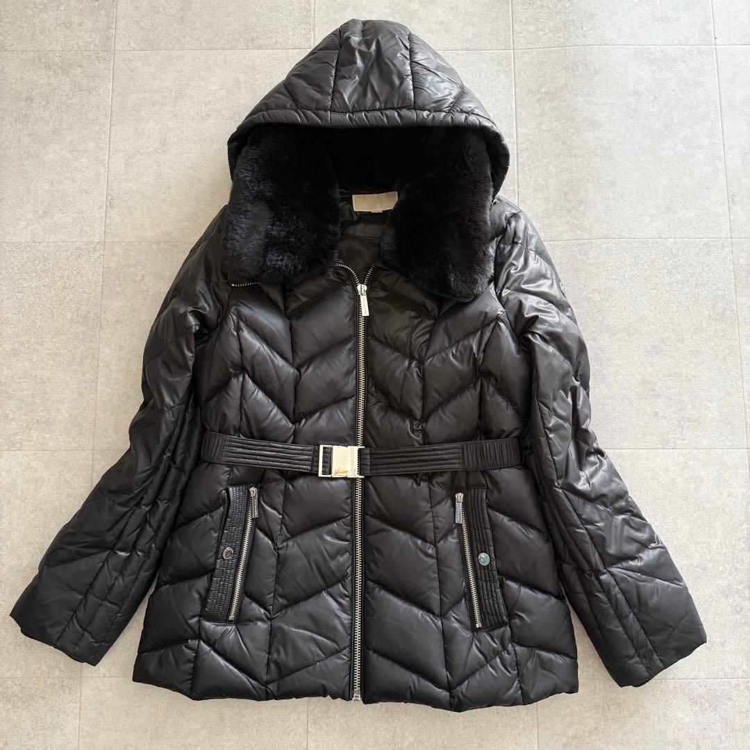 マイケルコース　ダウンジャケット　黒　ロング　ベルト　ファー フード　3way