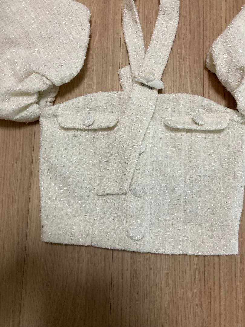 Darich ホルターネックオフショルツイードトップス ホワイト サイズF