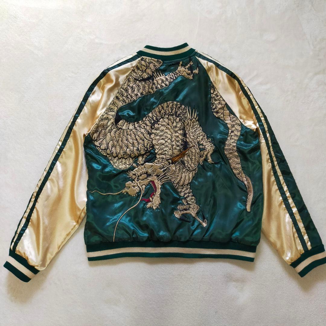 QqCcaan　龍刺繍　М　リバーシブル　スカジャン　鯉　ドラゴン　サテン