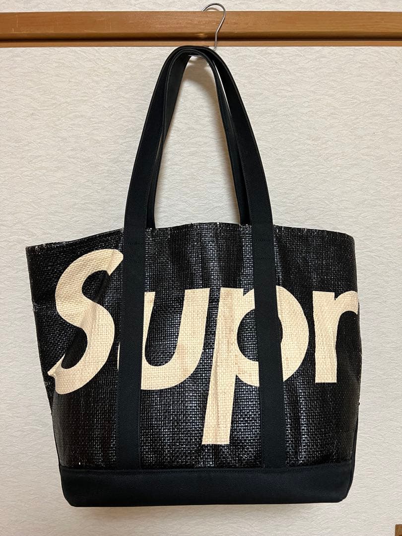 Supreme ロゴトートバッグ ブラック/ベージュ
