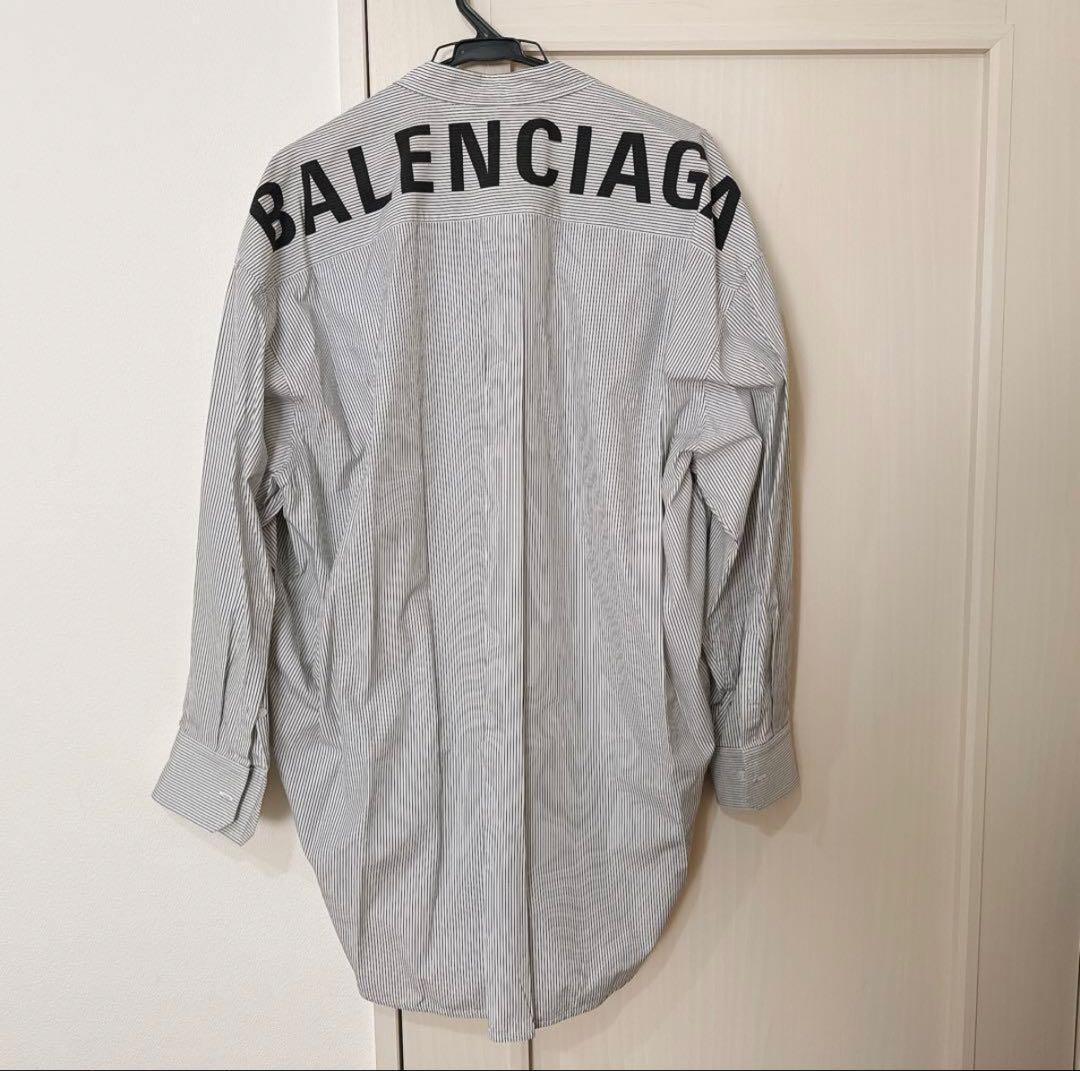 BALENCIAGAバレンシアガ リボンシャツ 背ロゴ ストライプシャツ38