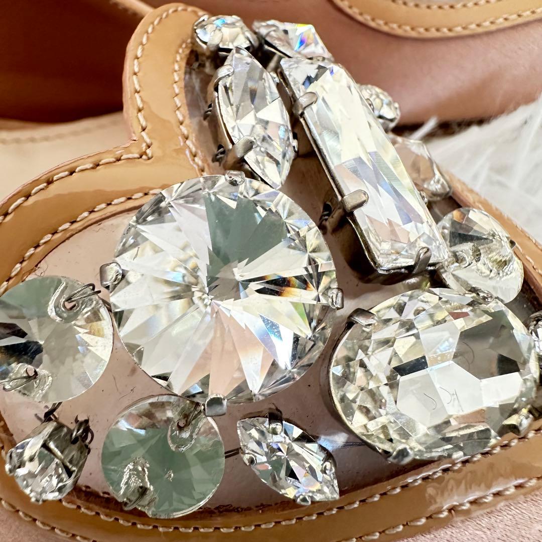 【美品】ミュウミュウ miumiu ハート　ビジュー　ピンク パンプス35