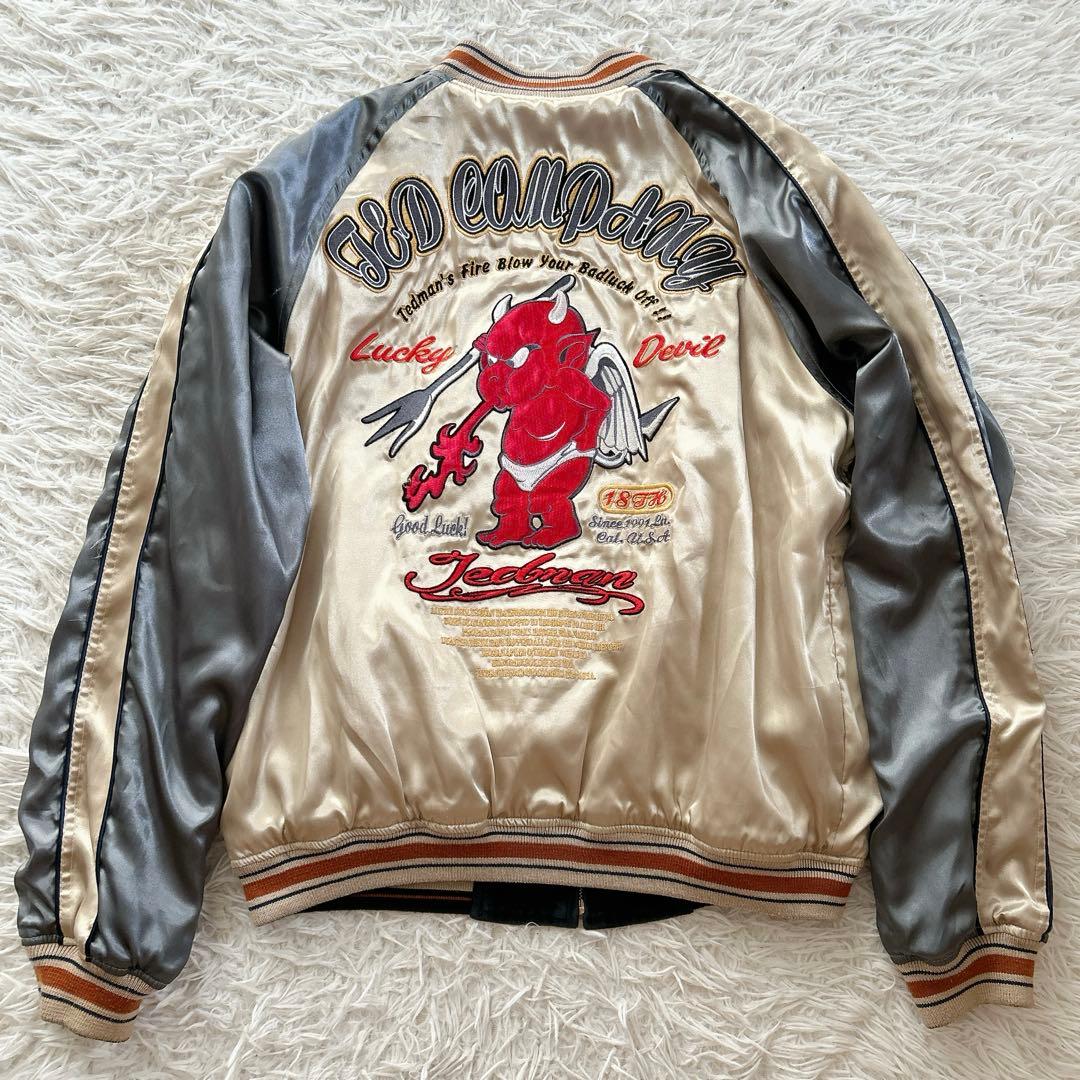 XLサイズ テッドマン　スカジャン　リバーシブル　ベロア　USA製　サテン　刺繍