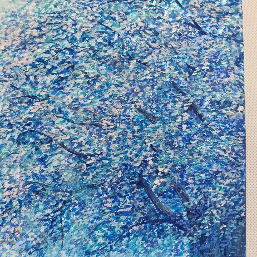 No.534 F3キャンバス　アクリル画　原画　青い絵　鹿　青い木　開運絵画