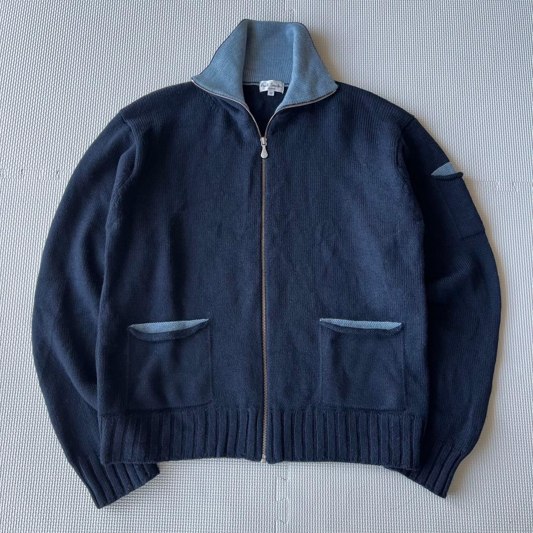 美品 Paul Smith ドライバーズニット ネイビー ウール M ハイネック