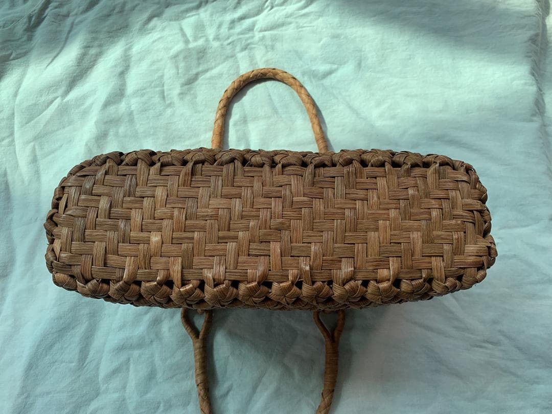 ✨美品✨六角花結び編み 山葡萄 かごバッグ 職人手編み 手提げ 内布付き