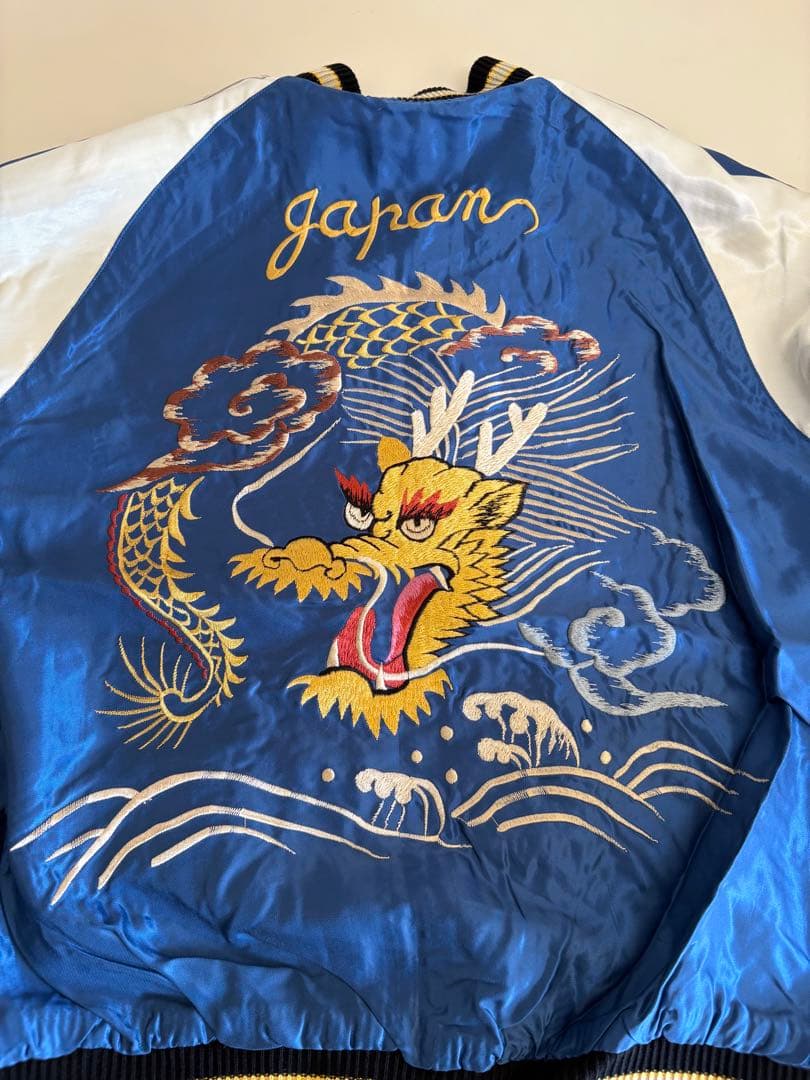 テーラー東洋　スーベニアジャケット　ホワイトタイガーxゴールドドラゴン　サイズL