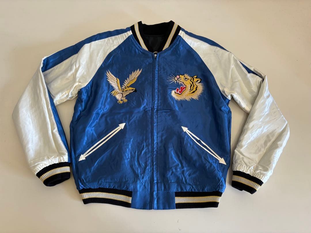 テーラー東洋　スーベニアジャケット　ホワイトタイガーxゴールドドラゴン　サイズL