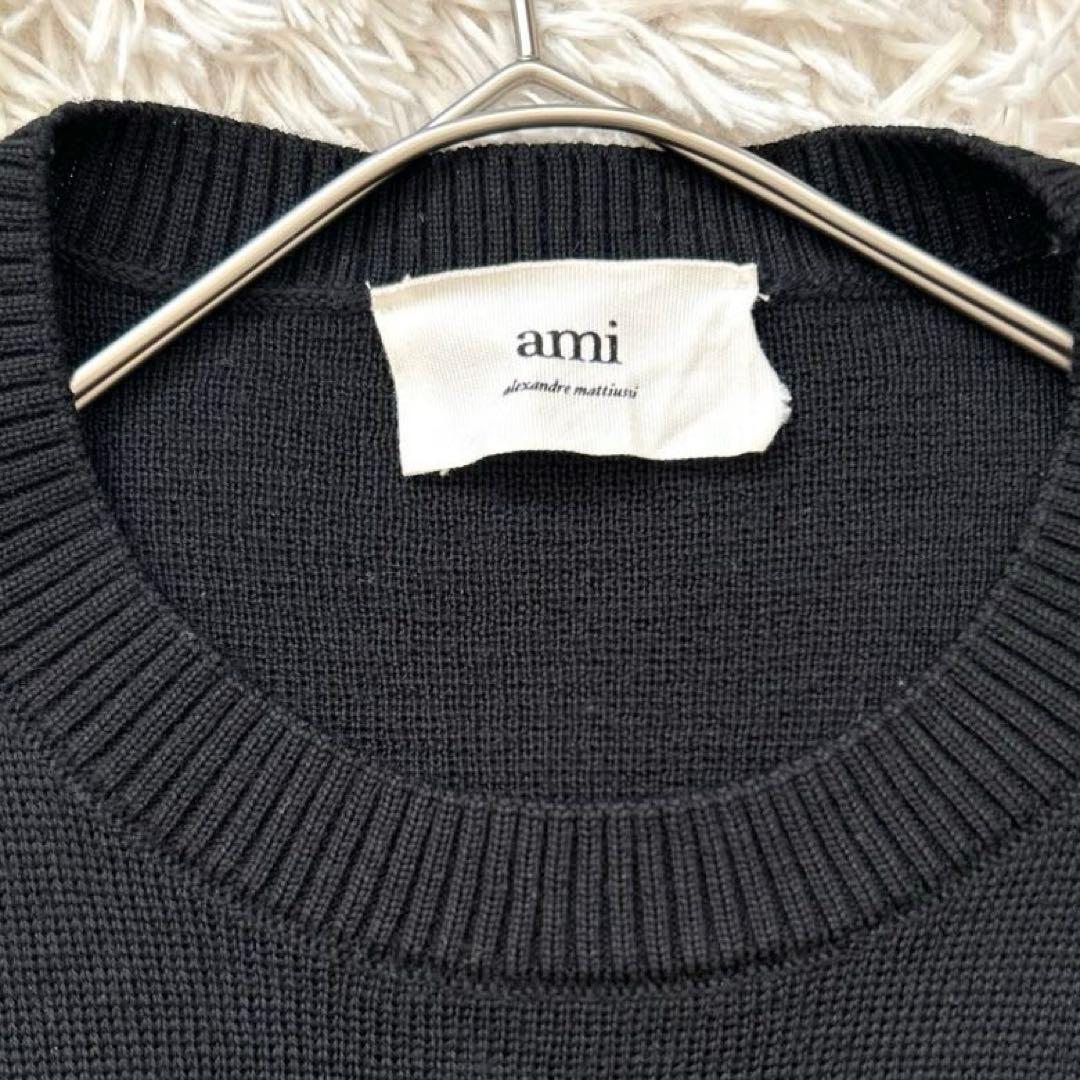 ami Paris アミパリス　ハートロゴ刺繍ウールニット　ブラック M
