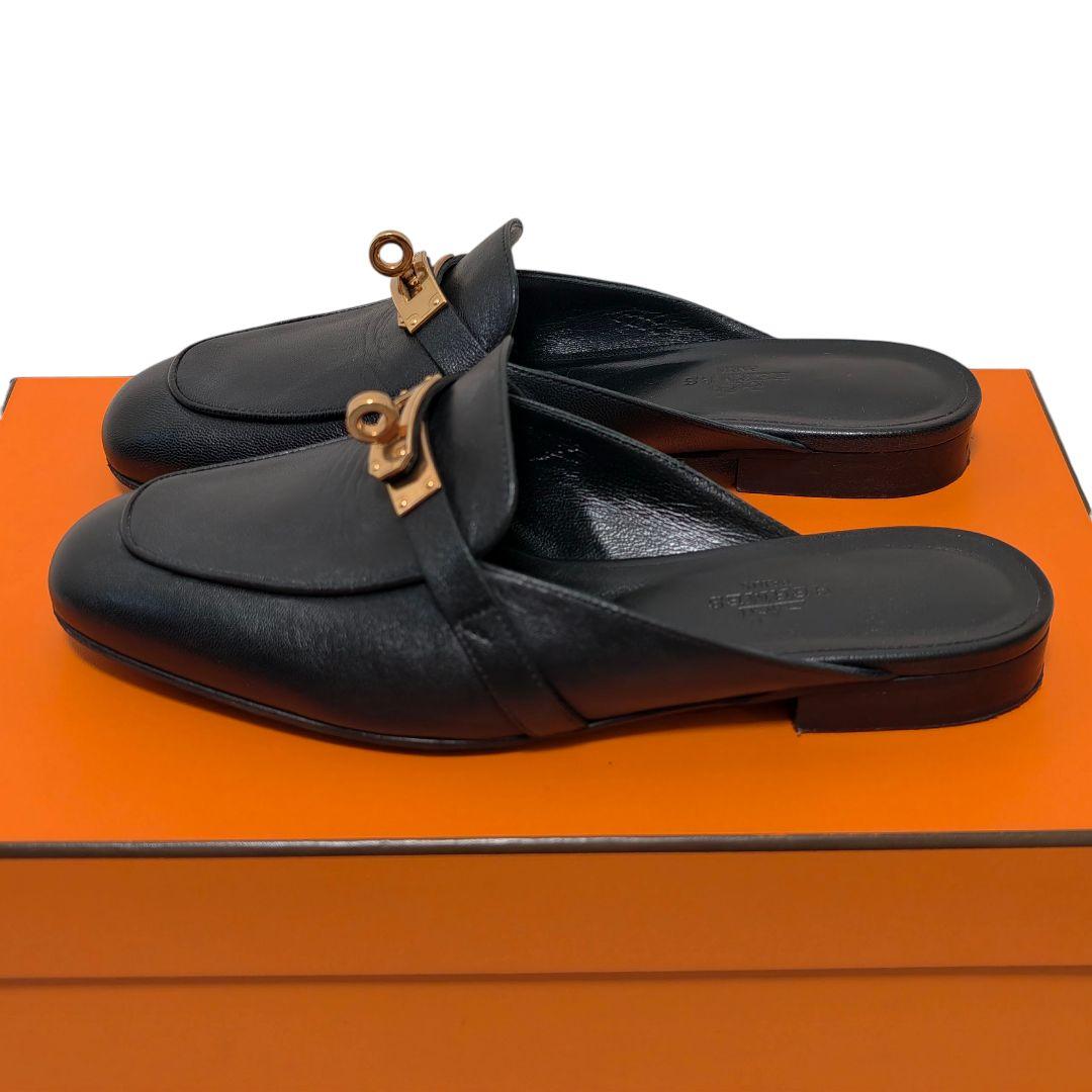 HERMES オズ ミュール 35 ピンクゴールド レザー ノワール