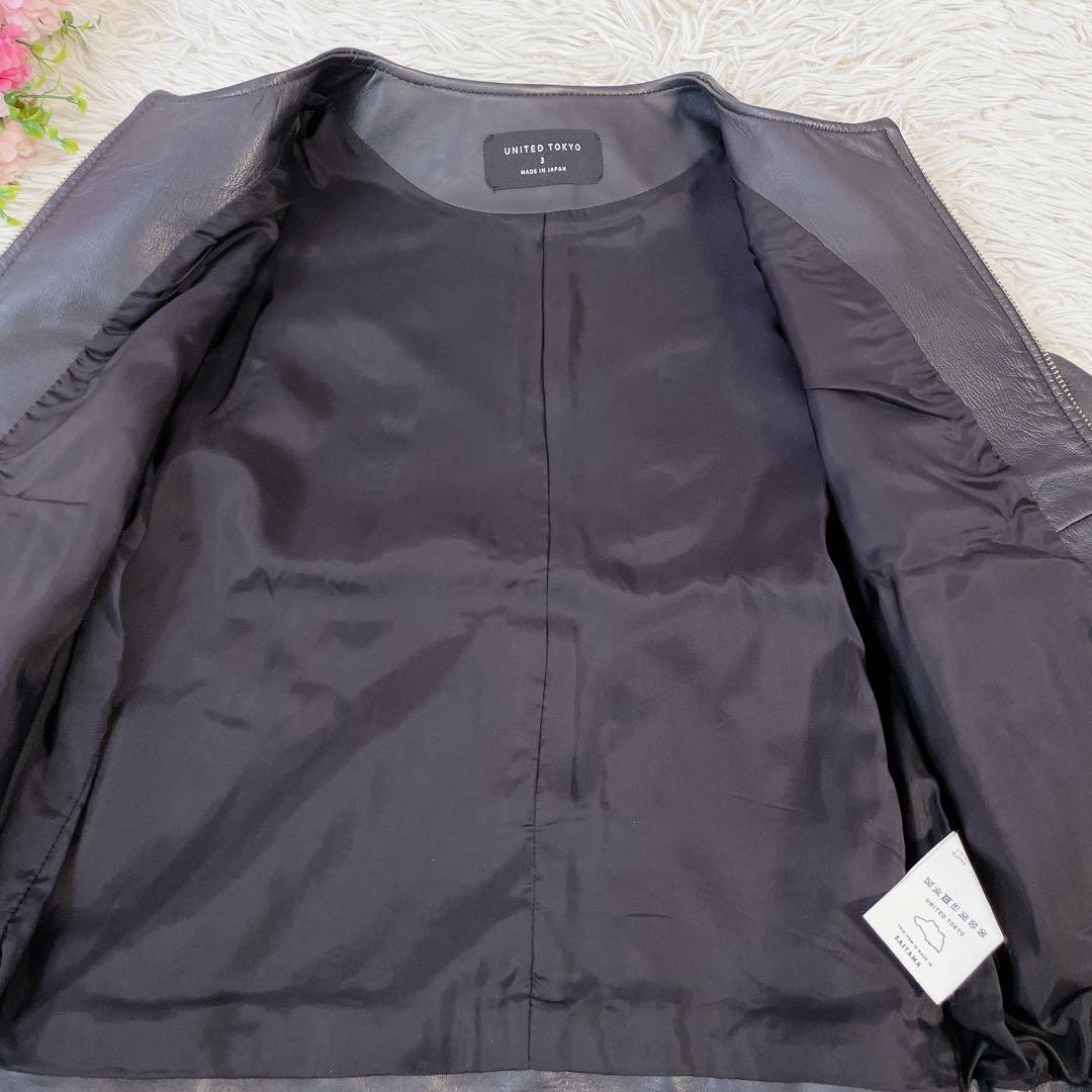 【美品】ユナイテッドトウキョウ　ラムレザー　シングルライダースジャケット　3