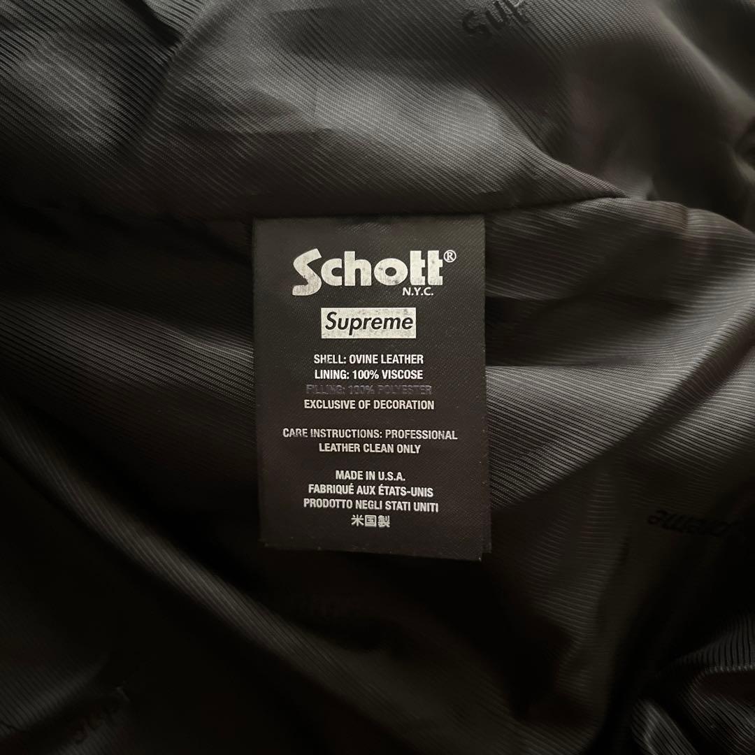 Supreme Schott フーディーレザーボンバージャケット 黒 L