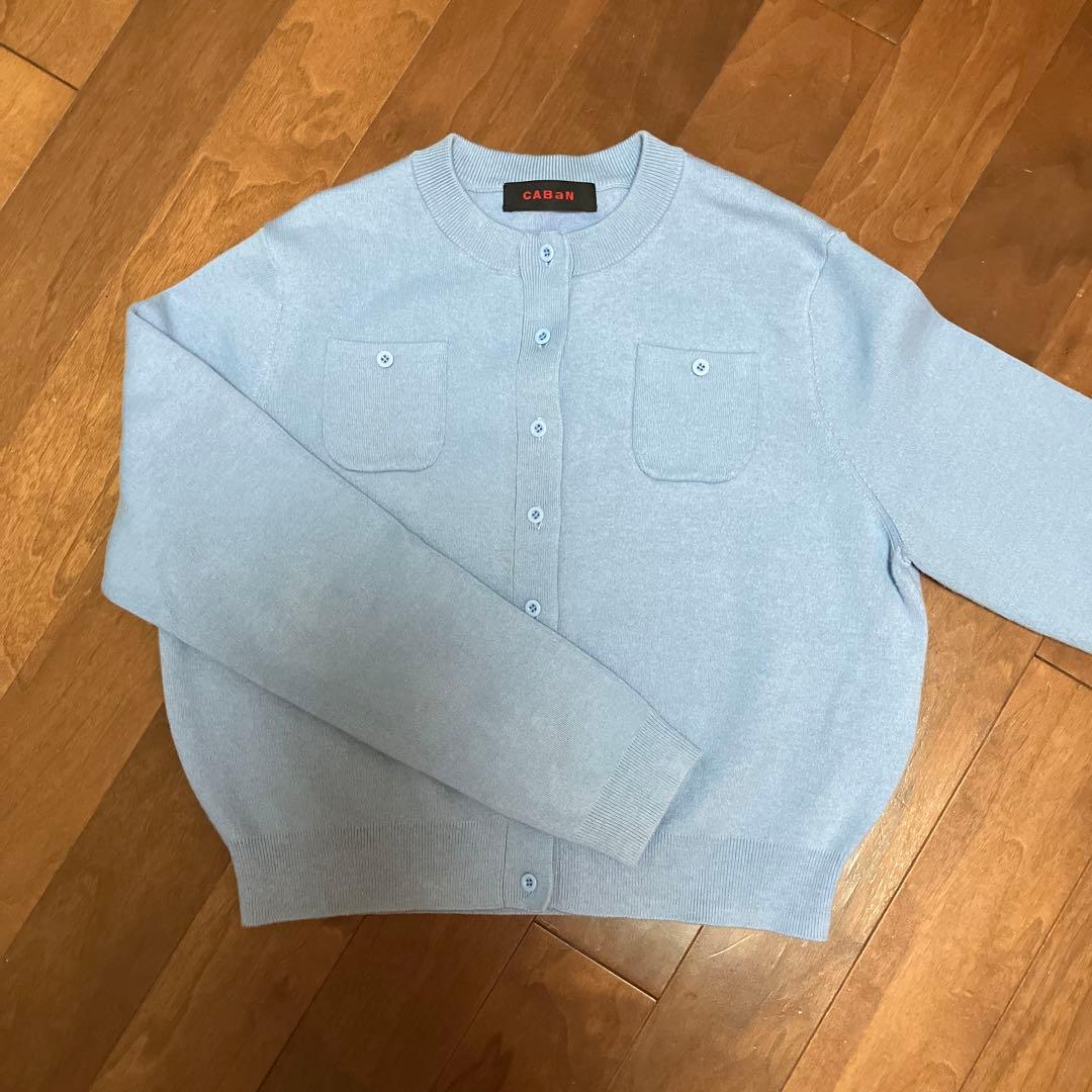 CABaN☆コットンカシミヤクルーネックカーディガン☆XS☆スカイブルー