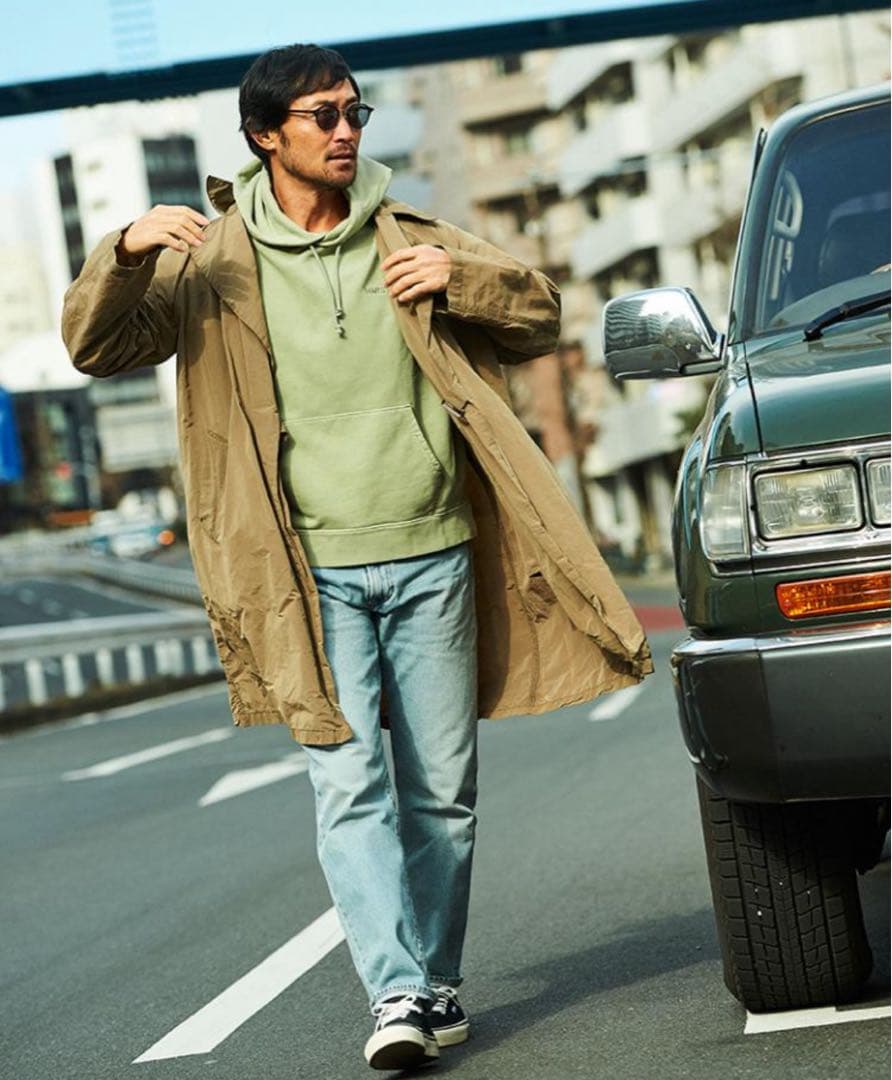 Papas ベージュ モッズコート フード付き　ミリタリージャケット