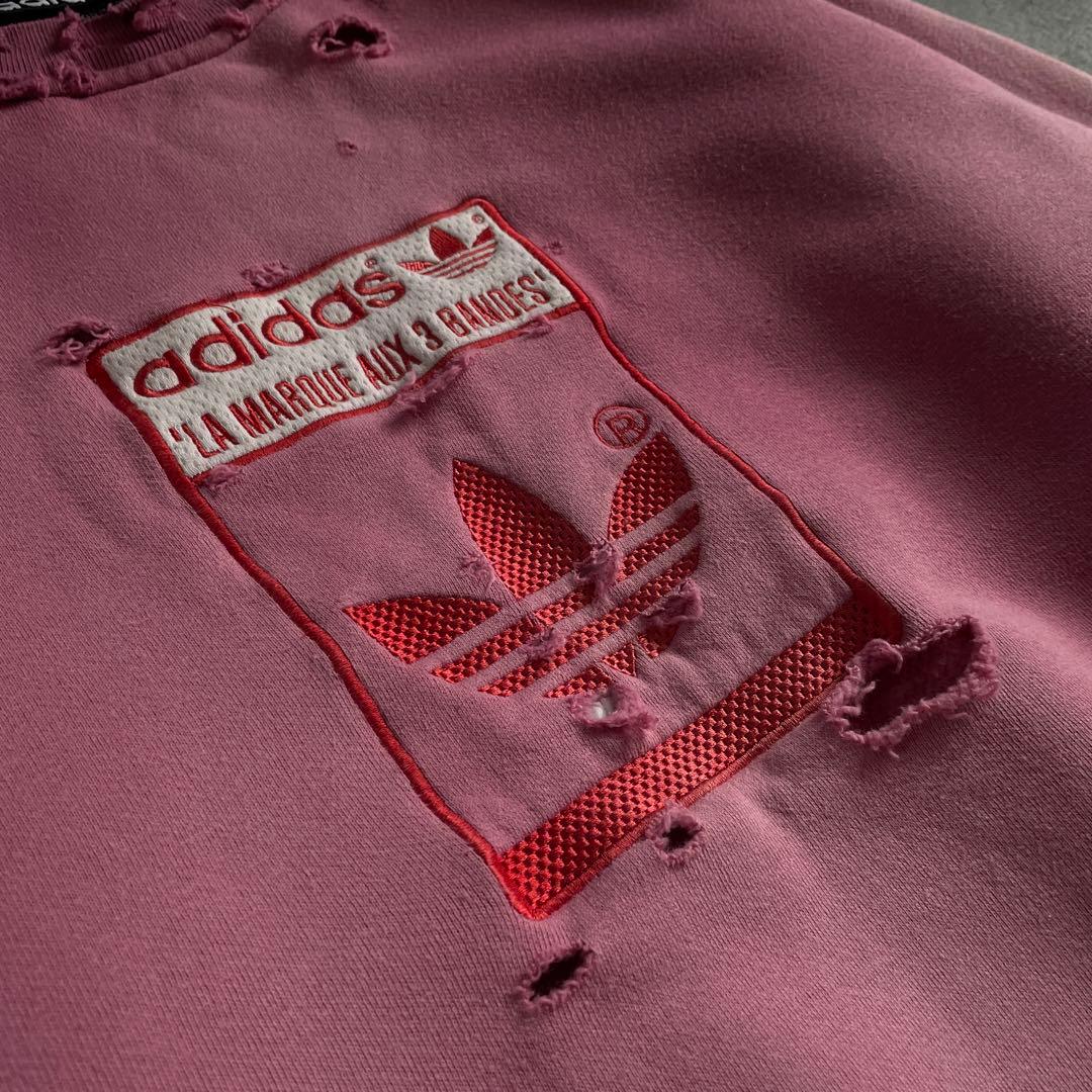 80's adidas“万国旗”刺繍ロゴ”肉厚“鬼フェード“Boro sweat