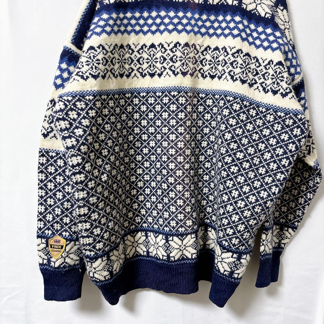 NORWAY製【XL】ノルディック柄ウールニットフック留めWIND FJORD