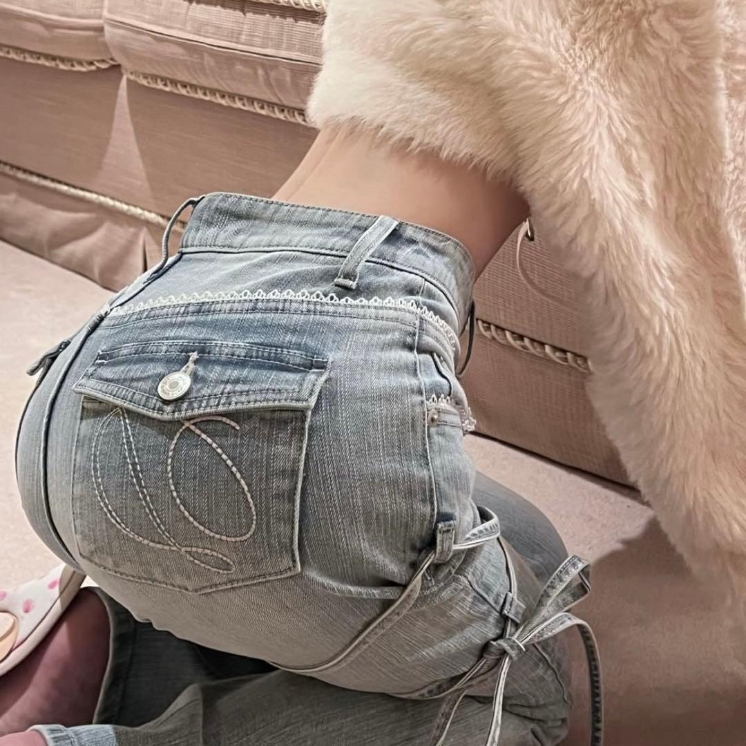 ♡ ダーリッチ ♡ ピコレースハイウエストフレアデニム Sサイズ アイスブルー