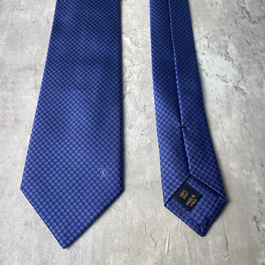 美品 LOUIS VUITTON マイクロダミエ LVロゴ ネクタイ ブルー 青