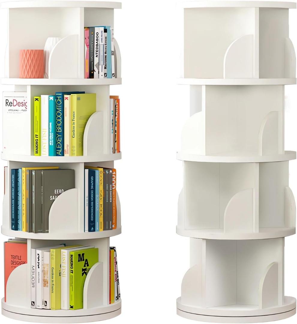 本棚 回転式本棚 大容量 4段 A4が入る高さ 白 漫画絵本棚