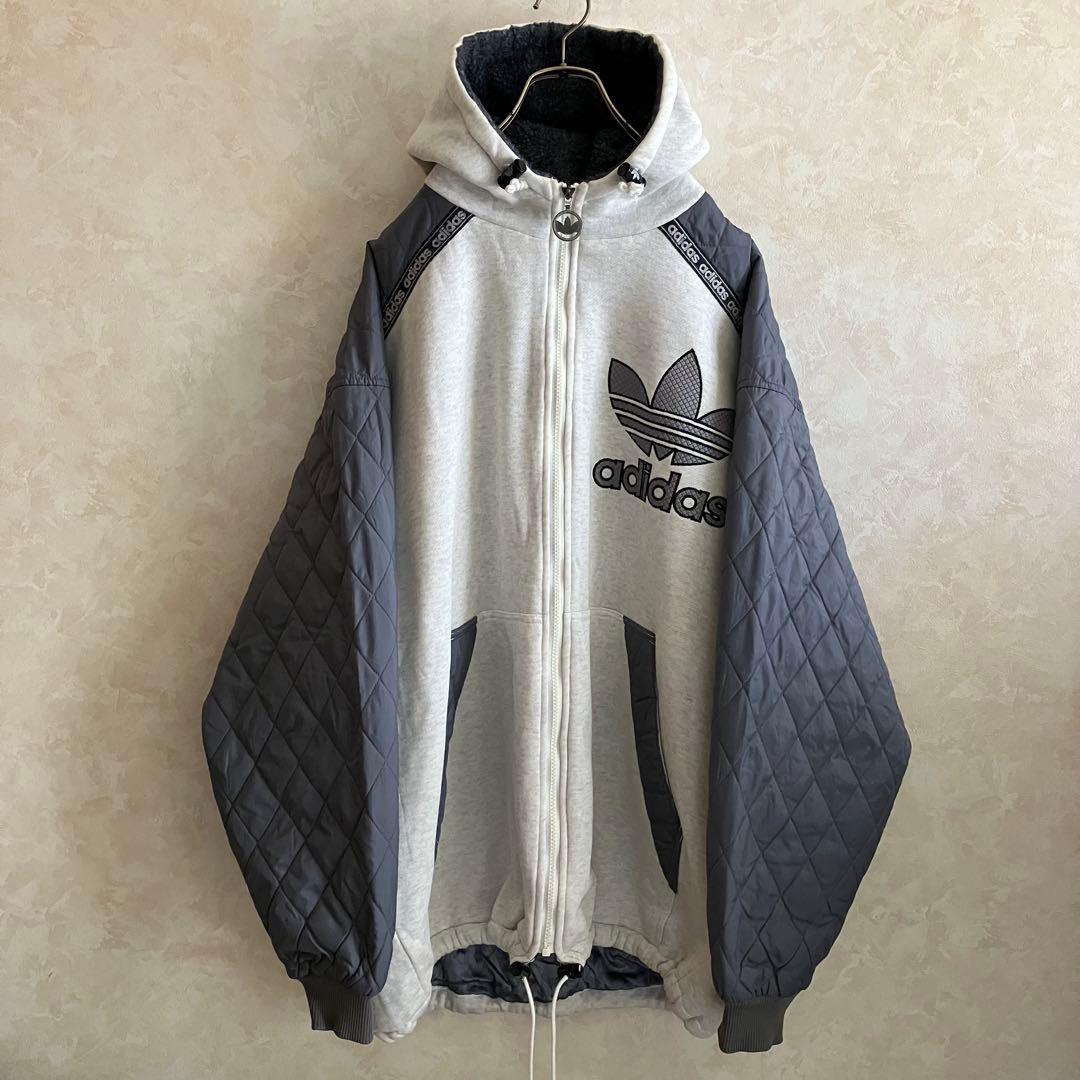 希少 90's 日本製 オールドアディダス 刺繍ロゴ インナーボアパーカー XL