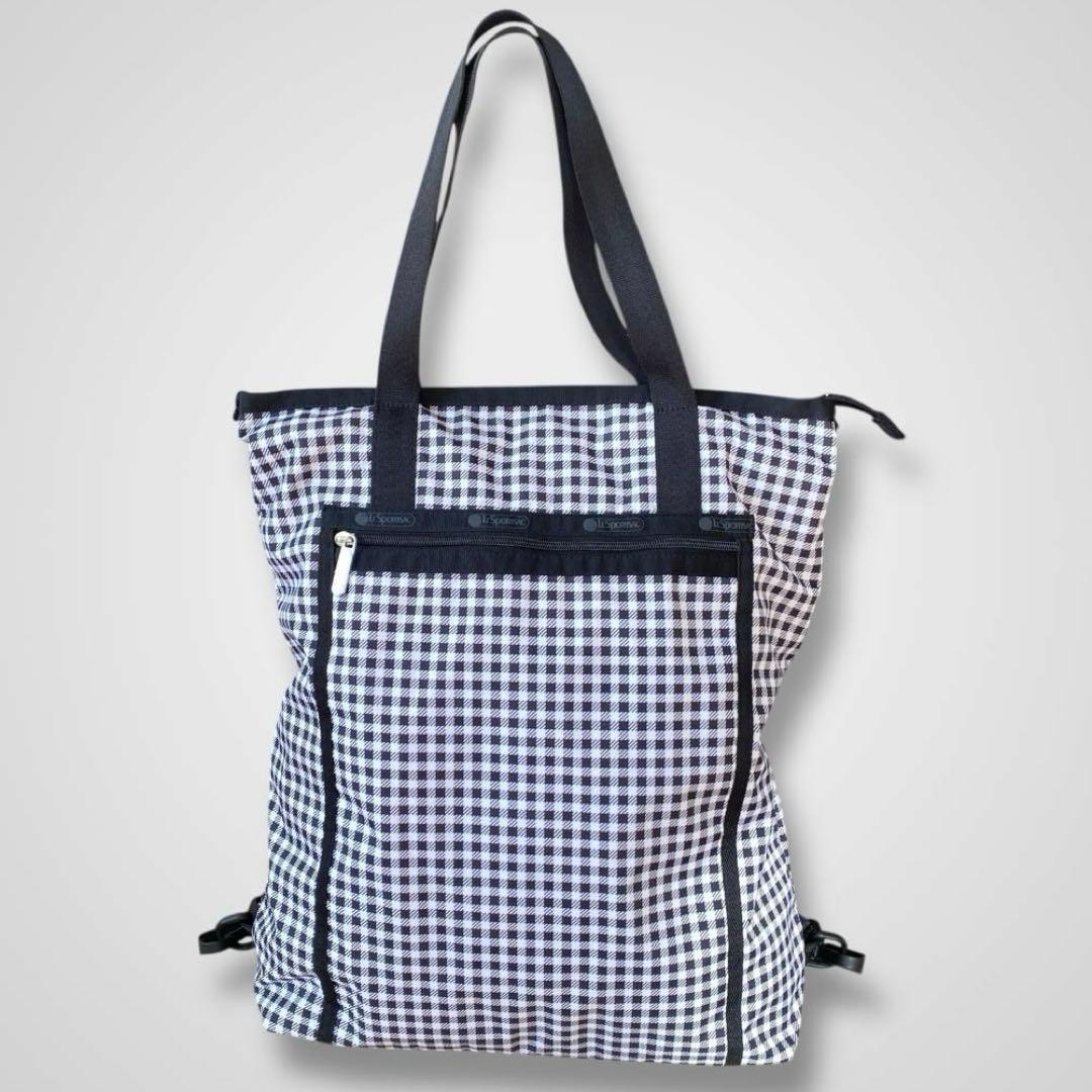 極美品 レスポートサック ギンガムチェック 2way トートリュック ブラック