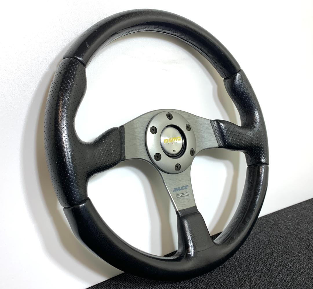 モモ RACE レース ステアリング 35パイ ブラックレザー×シルバースポーク