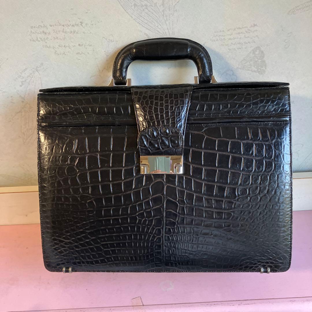 クロコダイルレザー ビジネスバッグ 黒