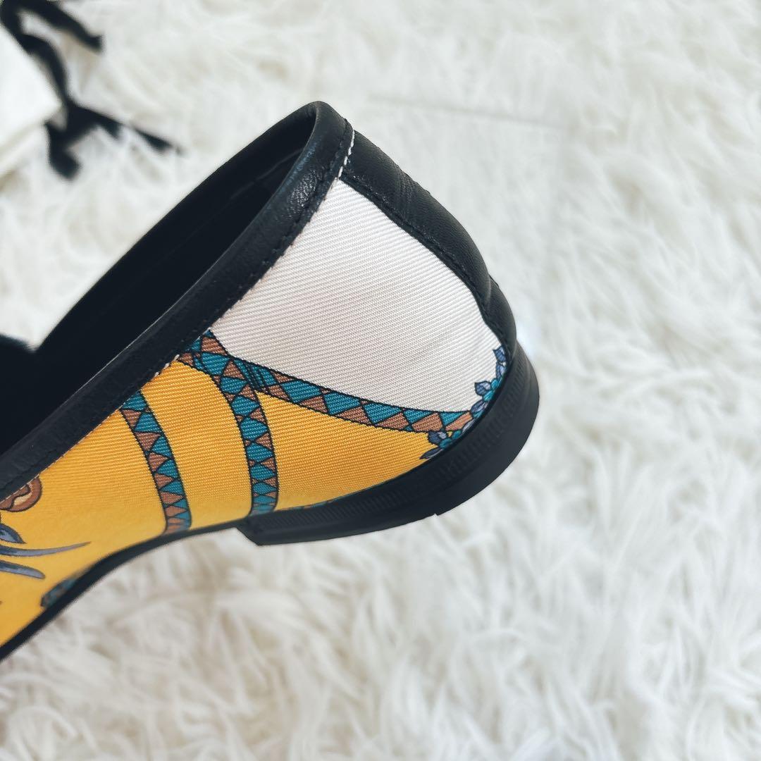 GUCCI フラワープリント　ローファー　総柄　ブルー　イエロー　36ハーフ