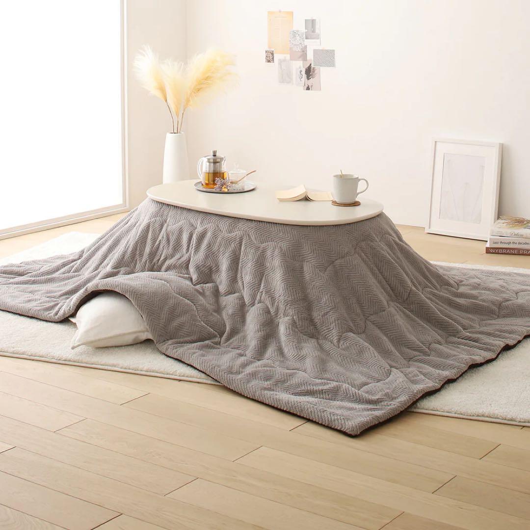 【テーブルのみ】オーバル型 ローテーブル 折りたたみ式 こたつ2点セット