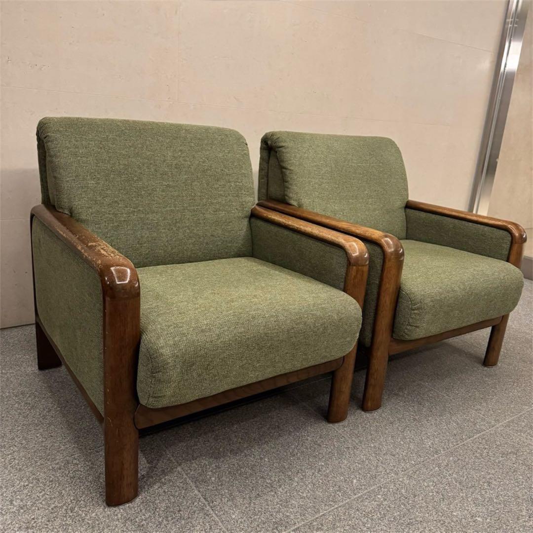 オールドカリモク パネルアーム 1人掛けソファ ①