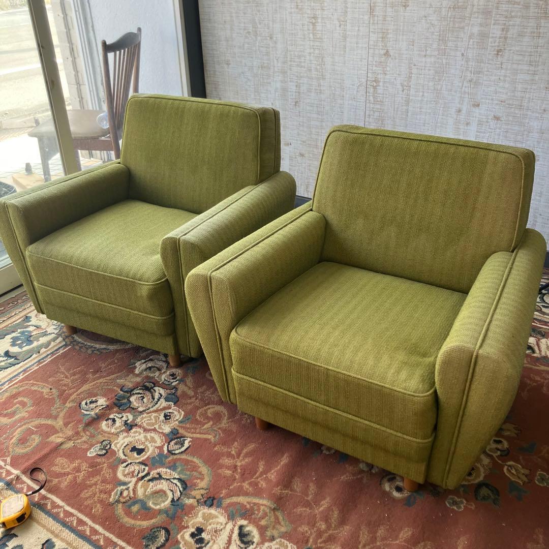 ① 昭和レトロ ミッドセンチュリー 一人掛けソファー ロビーチェア アームチェア