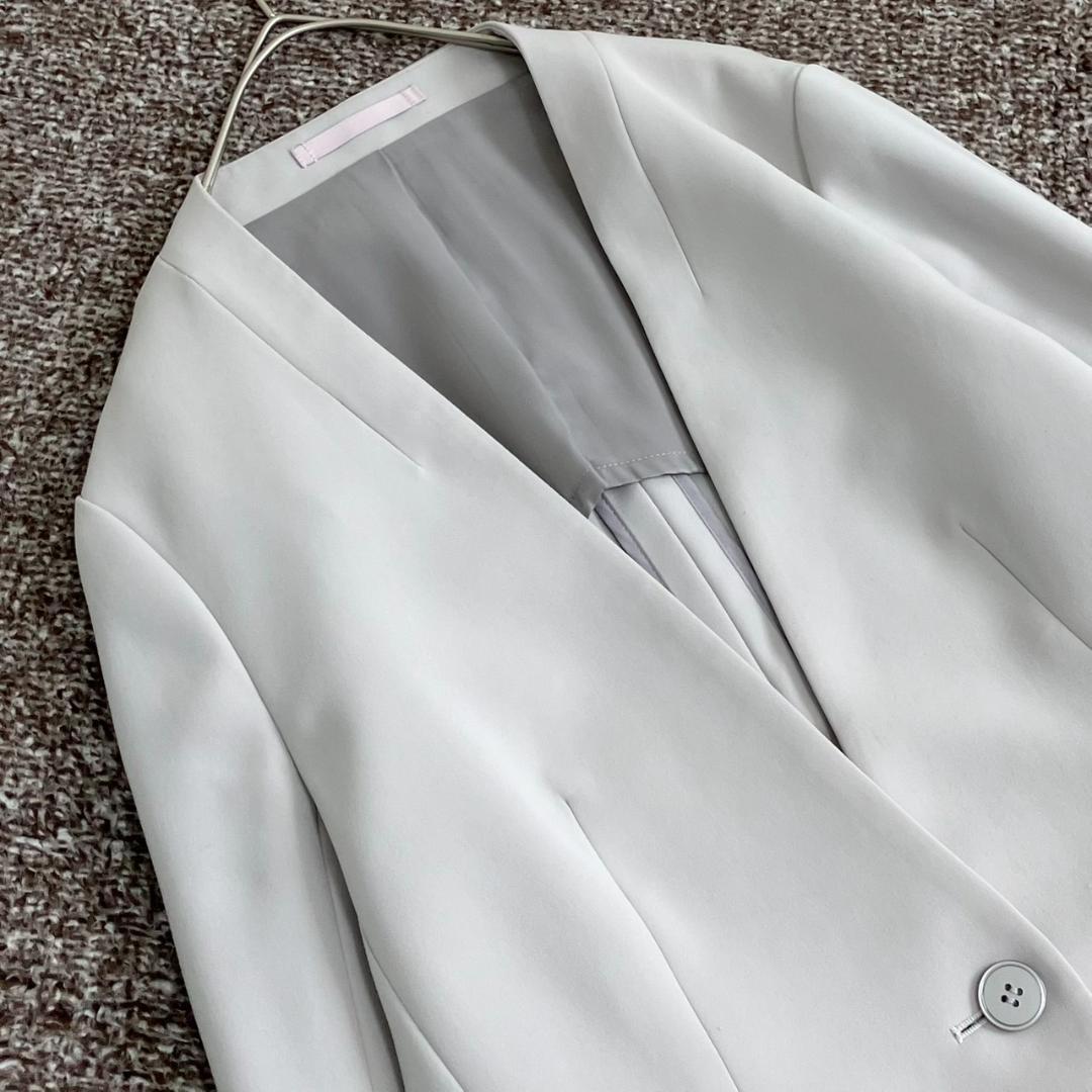 美品✨レミュー セットアップ ノーカラー 洗える ストレッチ 1B グレージュ