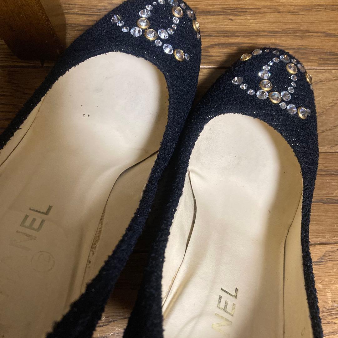 CHANEL パンプス ★ココマーク ラインストーン、ツィード、38.5サイズ