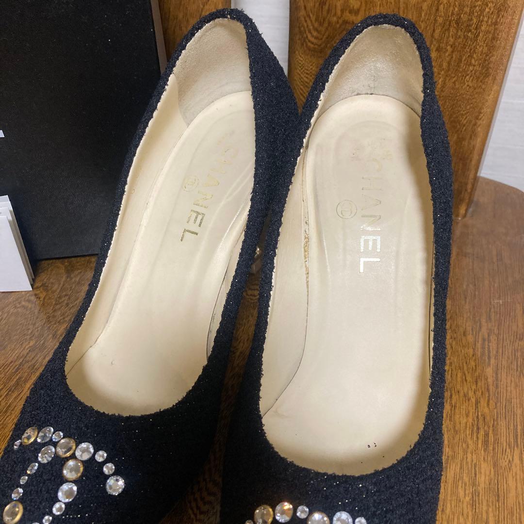 CHANEL パンプス ★ココマーク ラインストーン、ツィード、38.5サイズ