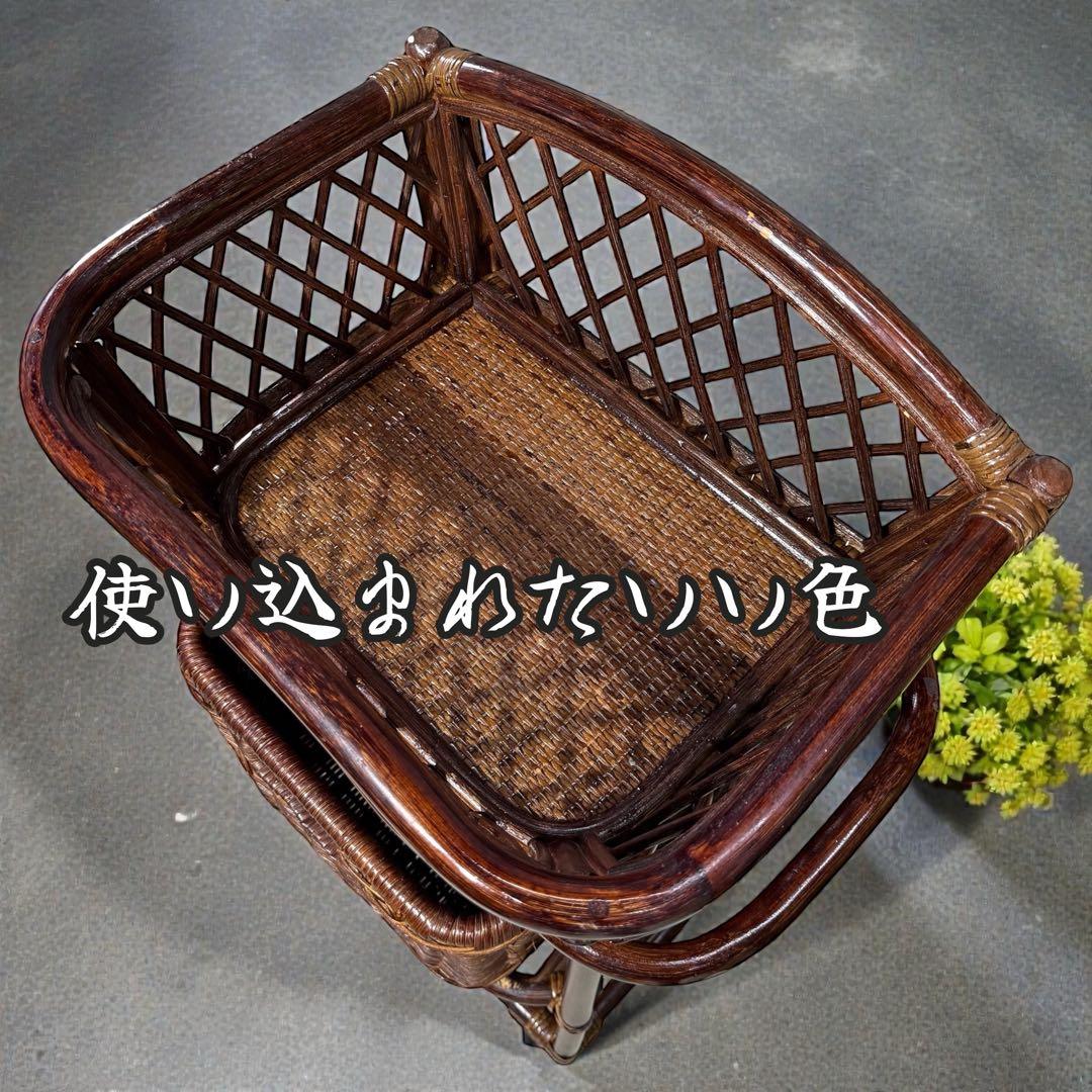【雰囲気爆発】昭和レトロ 籐製ラタンワゴン キャスター付 脱着式バスケット