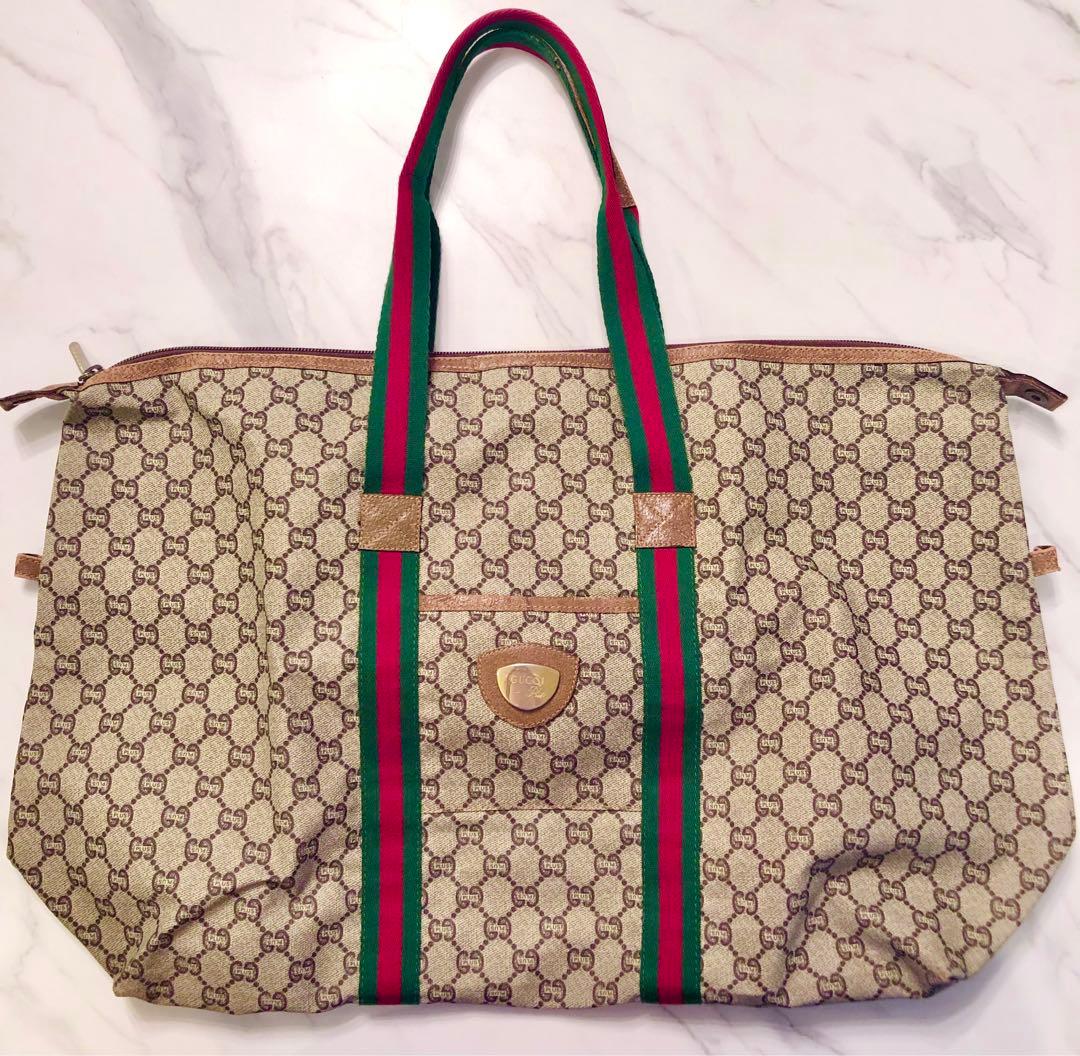 GUCCI キャンバス ボストンバッグ シェリーライン プラス PVC