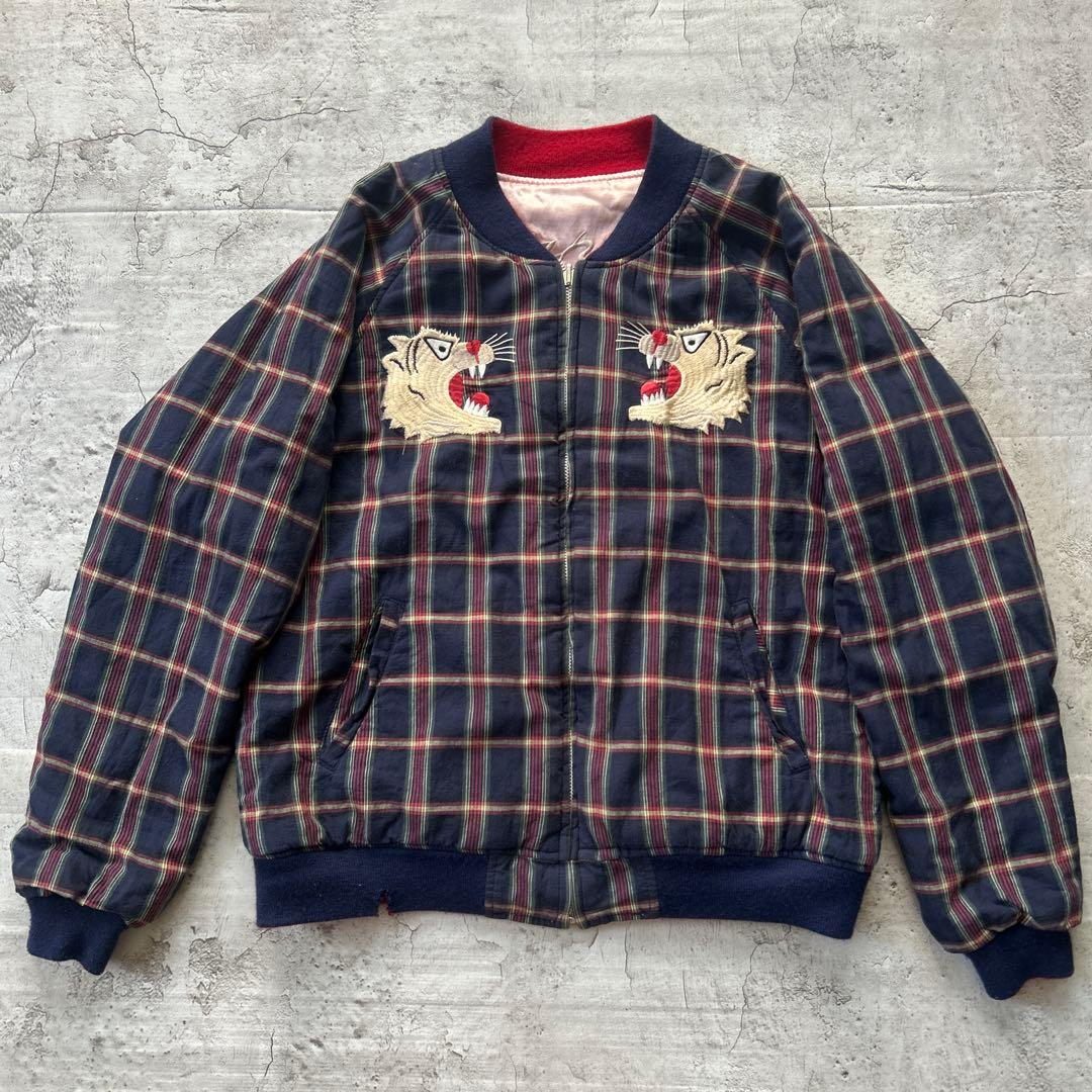 HOUSTON リバーシブルスカジャン サテン 虎 龍 Japan サイズL