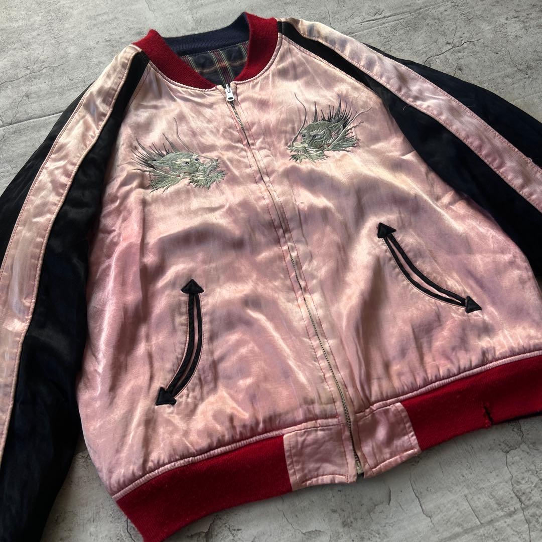 HOUSTON リバーシブルスカジャン サテン 虎 龍 Japan サイズL