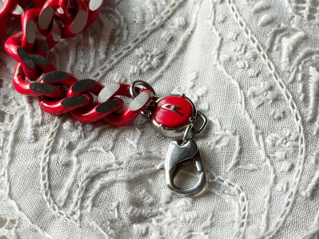 ディーゼル diesel シルバー レッド ネックレス チョーカー チェーン