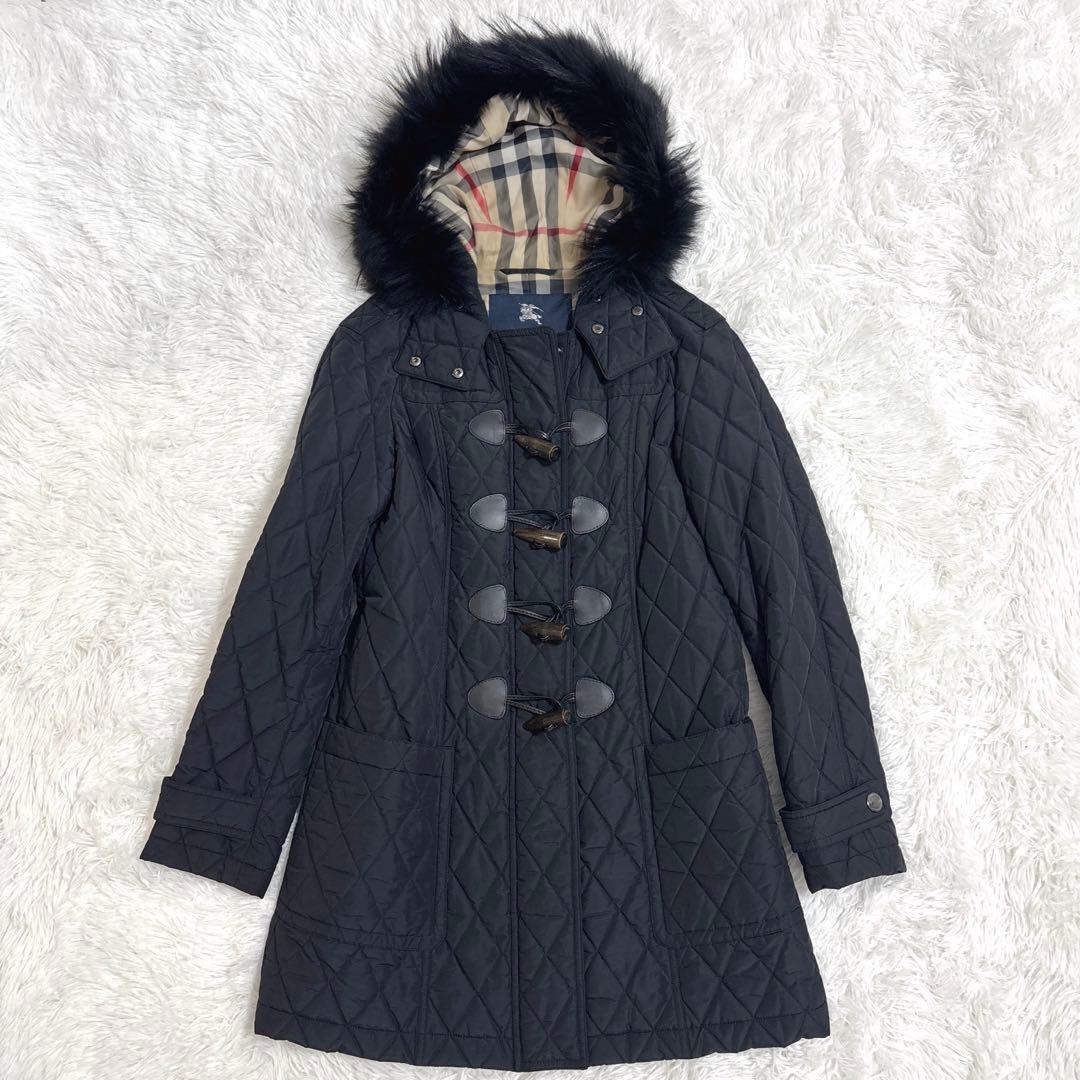 バーバリー キルティング ダッフルコート 中綿 ファー フード　ブラック