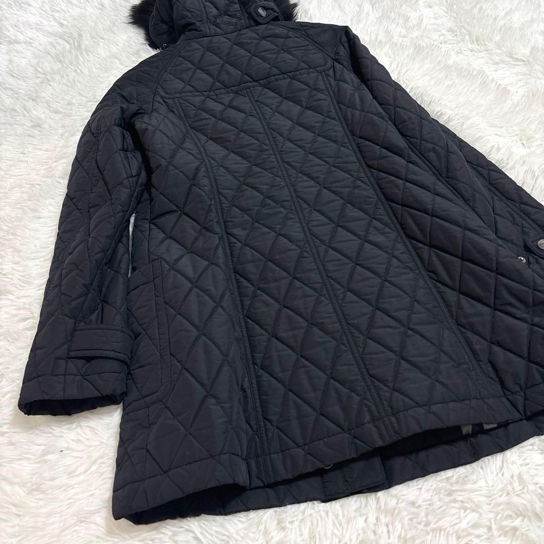 バーバリー キルティング ダッフルコート 中綿 ファー フード　ブラック