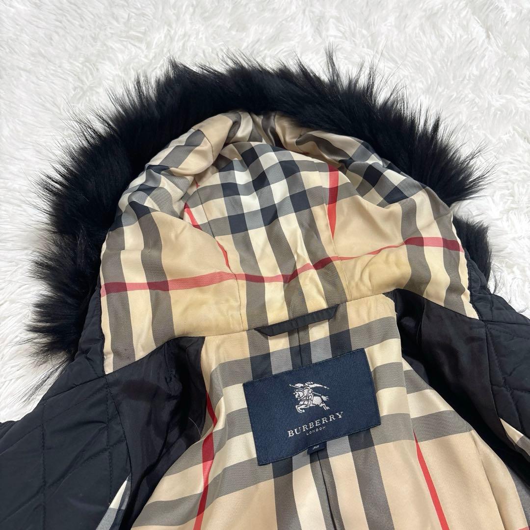 バーバリー キルティング ダッフルコート 中綿 ファー フード　ブラック
