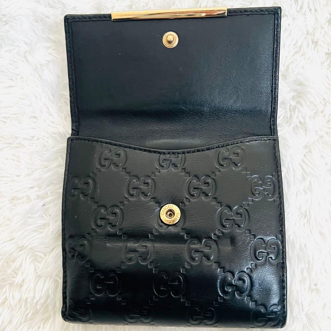【美品】GUCCI グッチ シマ 二つ折り財布 ブラック レザー ゴールド金具
