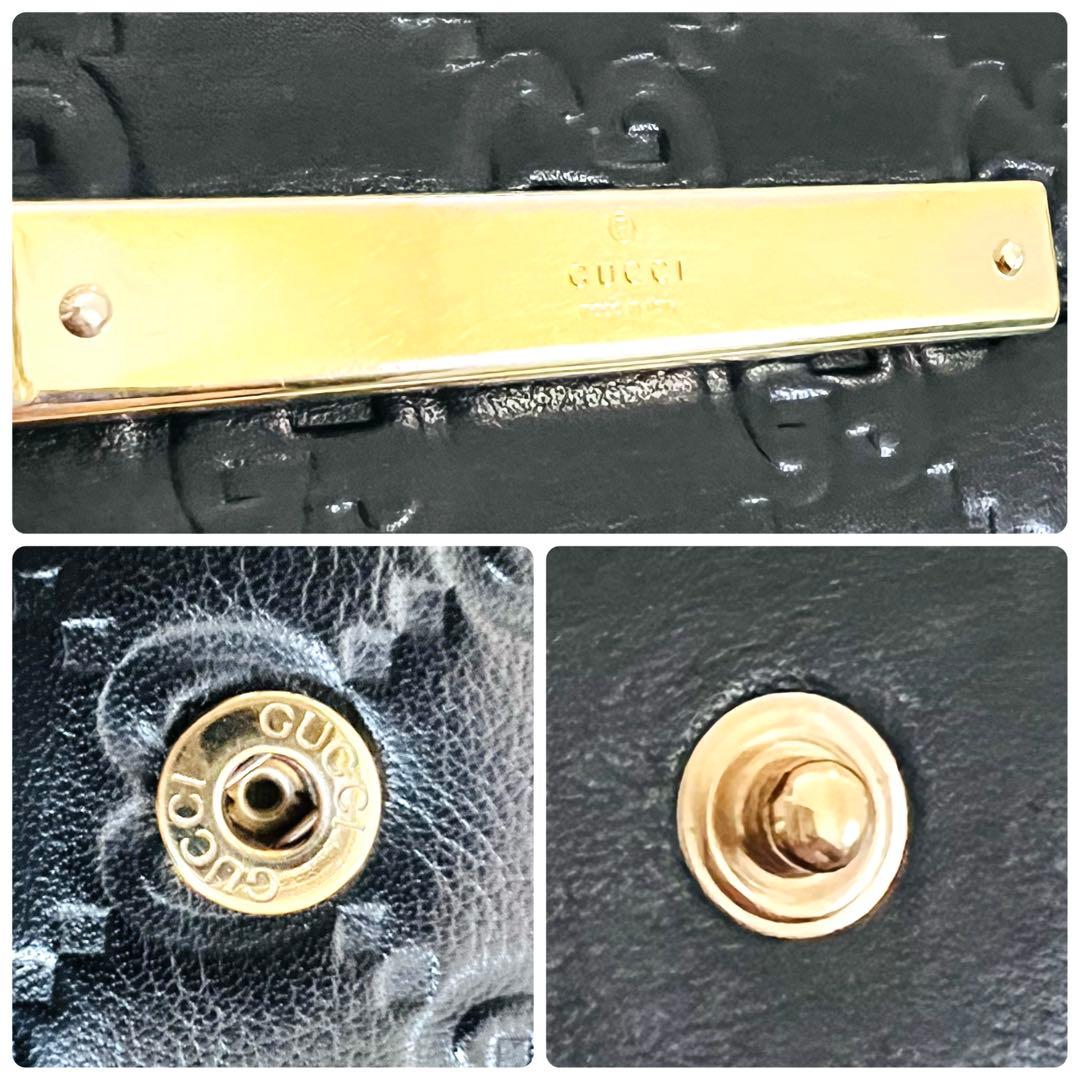 【美品】GUCCI グッチ シマ 二つ折り財布 ブラック レザー ゴールド金具