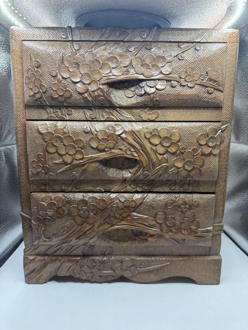 日光彫　軽井沢彫　小箪笥　引き出し　3段　伝統工芸　和家具